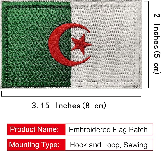 EmWoot 2PCS Algeria Flag Patch Embroidered Morale Patch Military Tactical Patches Hook and Loop