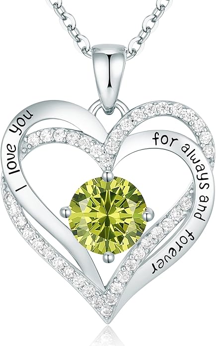 CDE Valentine's Day Gift Forever Love Heart Necklaces for Women, Wedding Anniversary, Birthday Mothers Christmas Day Gifts for Mom, Mother, Wife, S925 Silver Jewelry with Birthstone Pendant