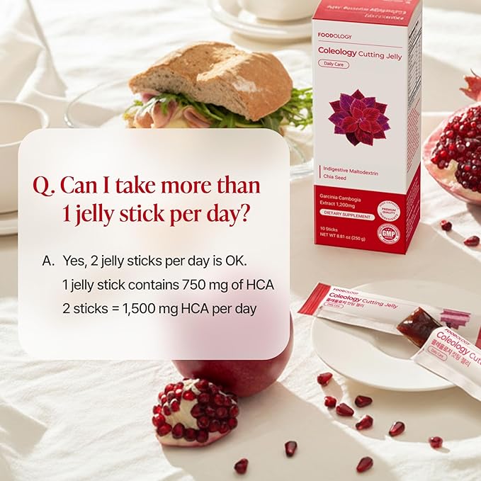FOODOLOGY Coleology Cutting Stick Jelly, Pomegranate – Appetite Suppressant, Support Weight Management, Chia Seeds, Garcinia Cambogia HCA, Korean Dietary Supplement with Collagen – 10 Counts