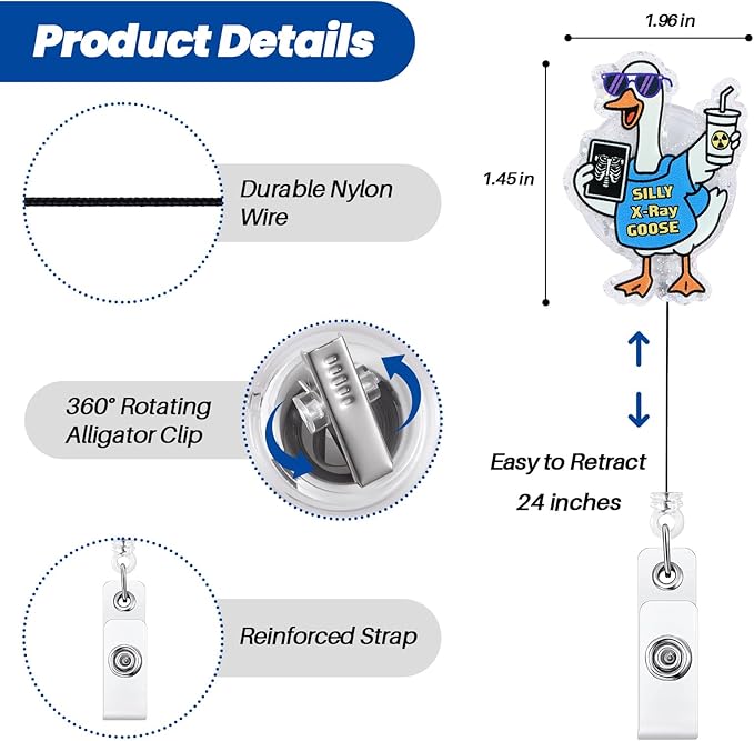 Silly X-Ray Goose Radiology Funny Nurse Badge Reel, Cute Retractable ID Card Badge Holder, Name Tag Medical Badge Buddy for RN LPN RT ER CNMT RO MIC RAD Nursing Doctor Student Healthcare Worker