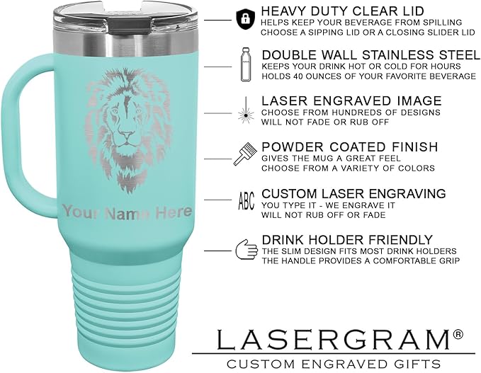LaserGram 40oz Vacuum Insulated Travel Mug with Handle, CNA Certified Nurse Assistant, Personalized Engraving Included (Teal)