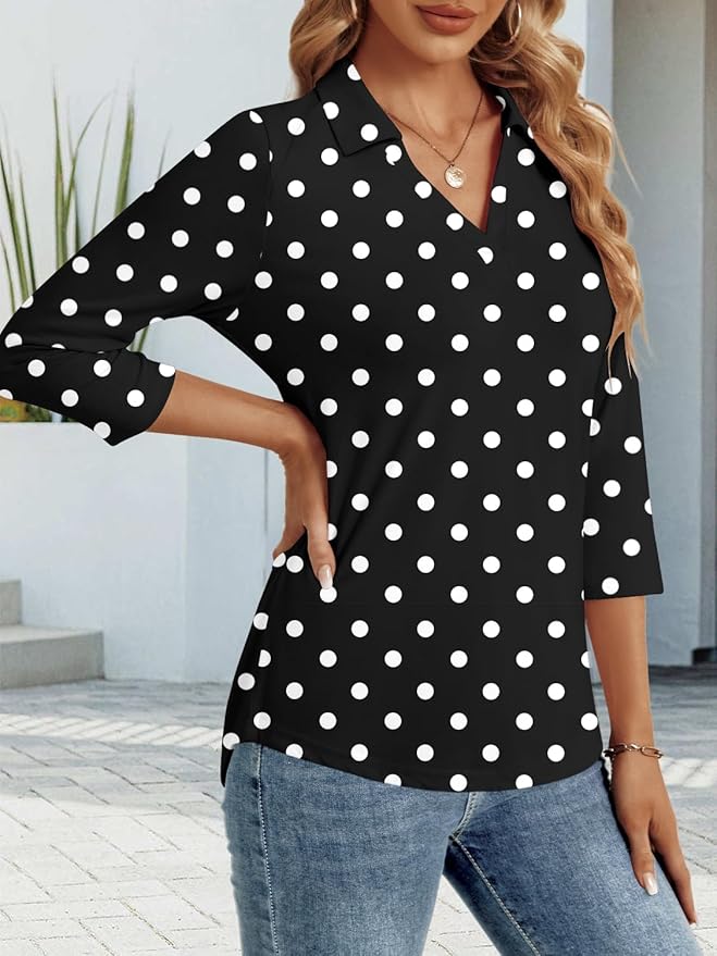 3/4 Length Sleeve Womens Tops Dressy Casual V Neck Polo Shirts Business Work Blouses 2025 Trendy Tunic Top