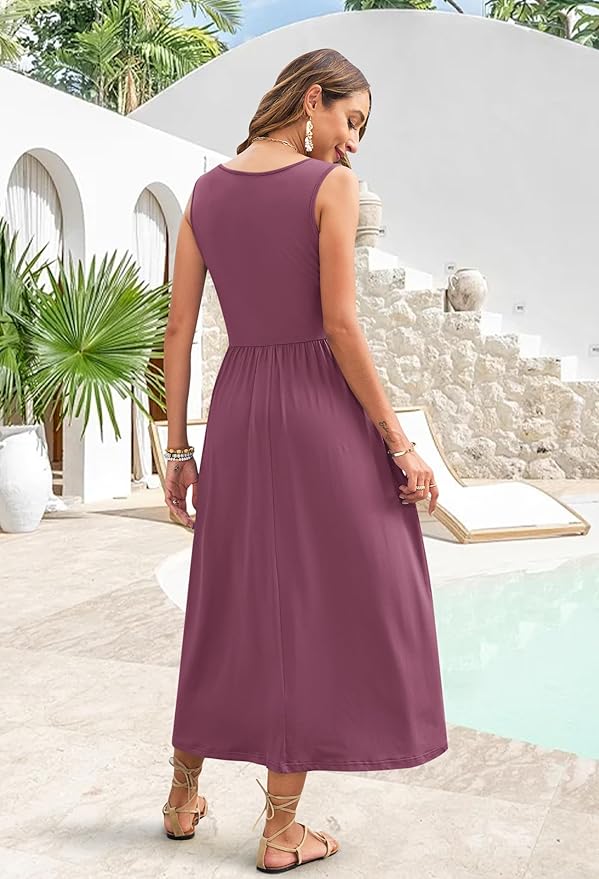 WNEEDU Women's Summer Maxi Dress 2026 Casual Sleeveless Hawaiian Sundress Tropical Long Dress Beach Vacation Outfit