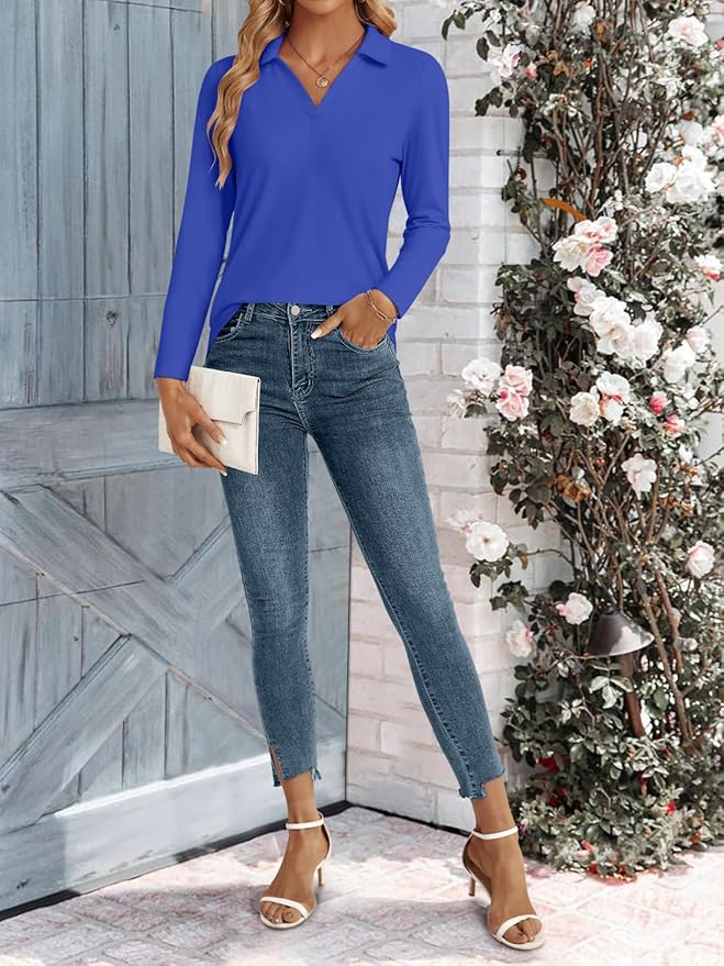 3/4 Length Sleeve Womens Tops Dressy Casual V Neck Polo Shirts Business Work Blouses 2025 Trendy Tunic Top
