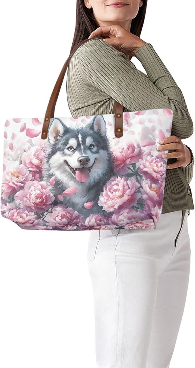 Womens Zip Up Tote Handbag Daisy Print Large Capacity Tote Purse Handbag Big Tote Bag Purse For Work Laptop