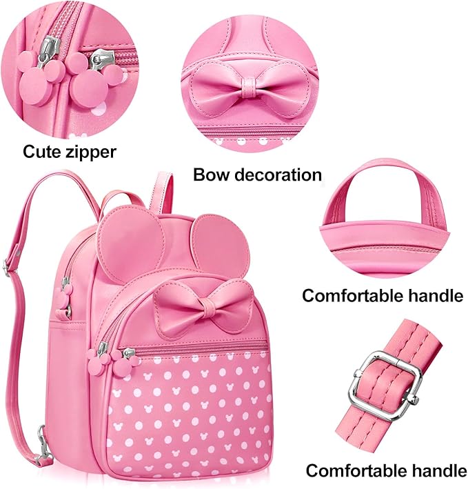 Voikukka Cute Girls Mini Mouse Backpacks for Kids Backpack Purse Pink Toddler Backpacks Small Travel Kid Daypack Women Convertible Shoulder Bag Bowknot Little Girls Children Preschool Backpack