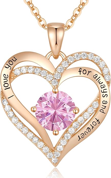 CDE Valentine's Day Gift Forever Love Heart Necklaces for Women, Wedding Anniversary, Birthday Mothers Christmas Day Gifts for Mom, Mother, Wife, S925 Silver Jewelry with Birthstone Pendant
