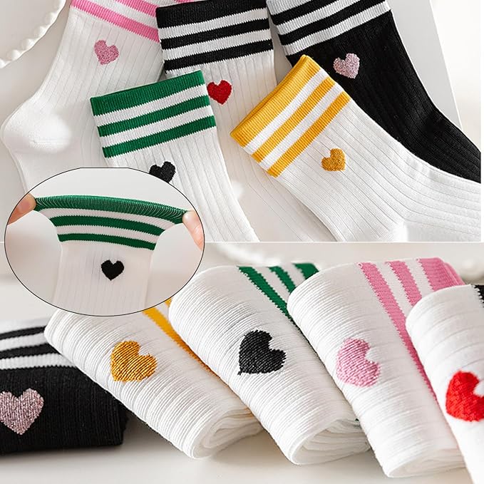 CHUNFO Cute Heart White Red Ankle Women Socks Frilly Fun Bear Pattern Long Crew Novelty Aesthetic Girls Sock 4 & More Pairs