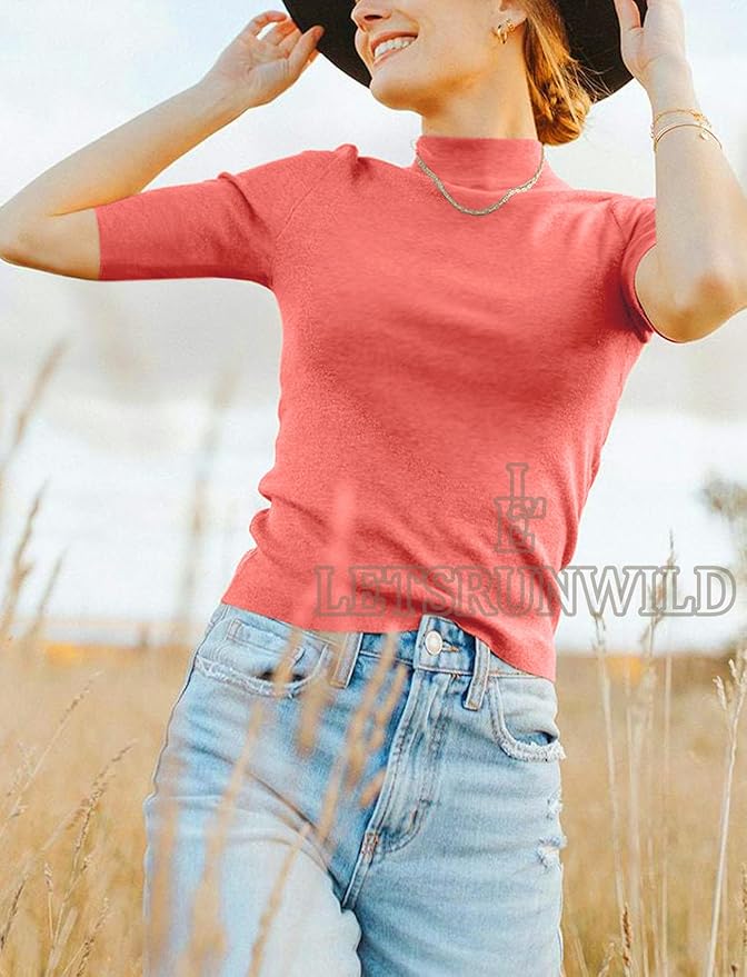 LETSRUNWILD Business Casual Tops for Women Dressy Cute Tops Mock Turtleneck Tshirts Shirts