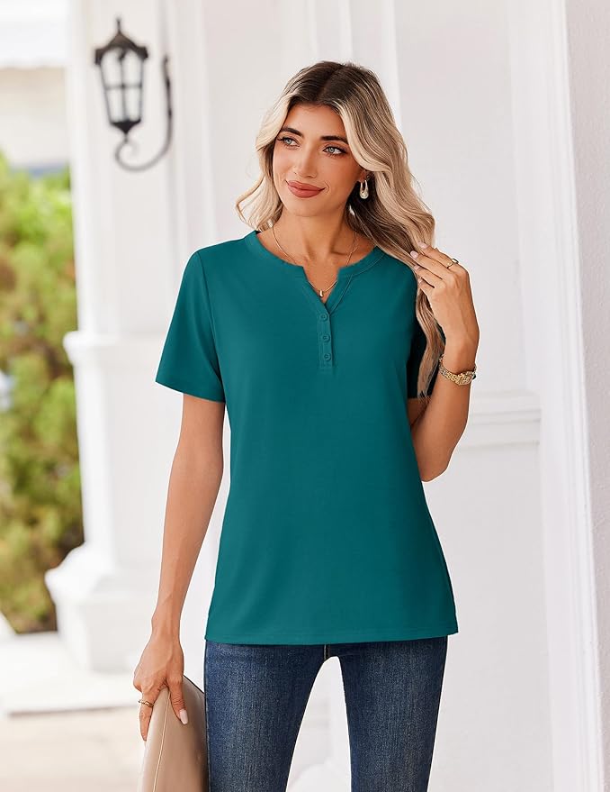 Zeagoo Womens Summer Tops V Neck Short Sleeve Shirts Dressy Casual Blouse Spring Vacation Tshirts Clothes