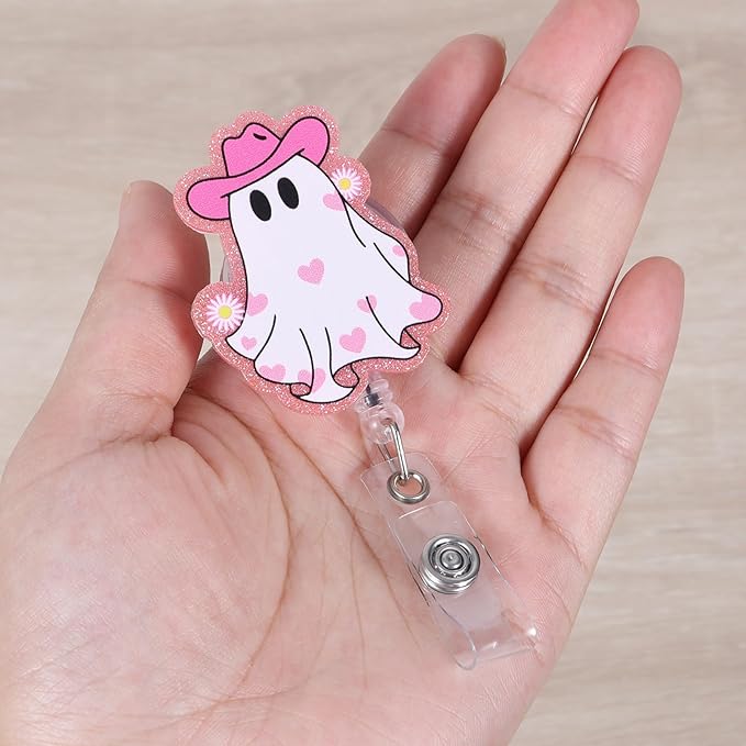 Cowboy Ghost Funny Christmas Badge Reel | Cute Retractable ID Card Badge Holder | Name Tag Work Badge Clip for RN LPN CNA MA ER Night Shift Nurse Nursing Student Doctor | Nurse Gifts | Acrylic