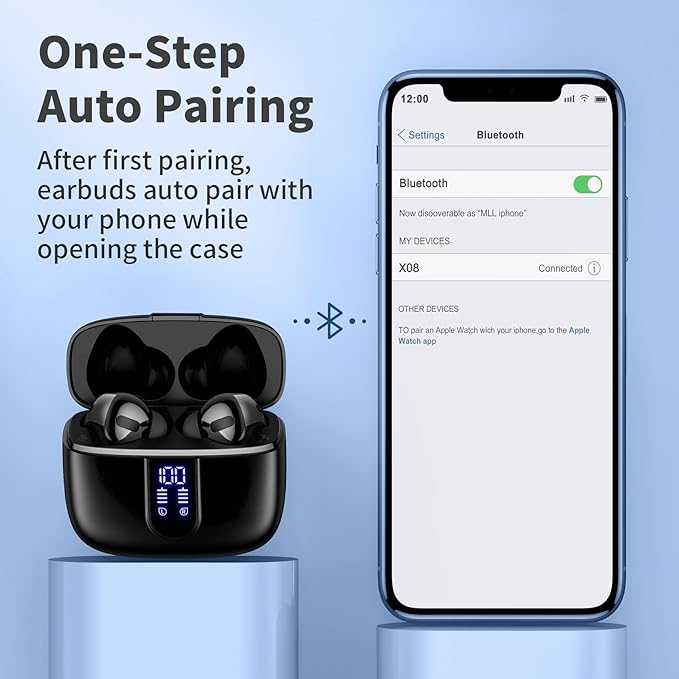 TAGRY 2 Sets X08 Black and Phantom Purple Bluetooth Headphones True Wireless Earbuds 60H Playback Ear Buds with Wireless Charging Case in-Ear Earbuds with Mic