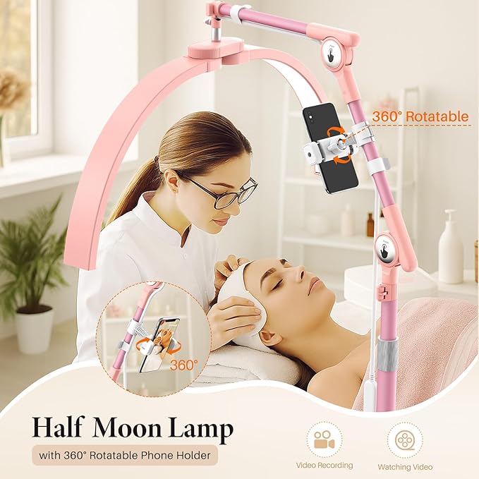 LIONVISON Half Moon Lash Lighting: LED Lash Lamp for Eyelash - 2nd Adjustable Brightness Warm to Cool Esthetician Light for Lash Artist Tattoo Salon