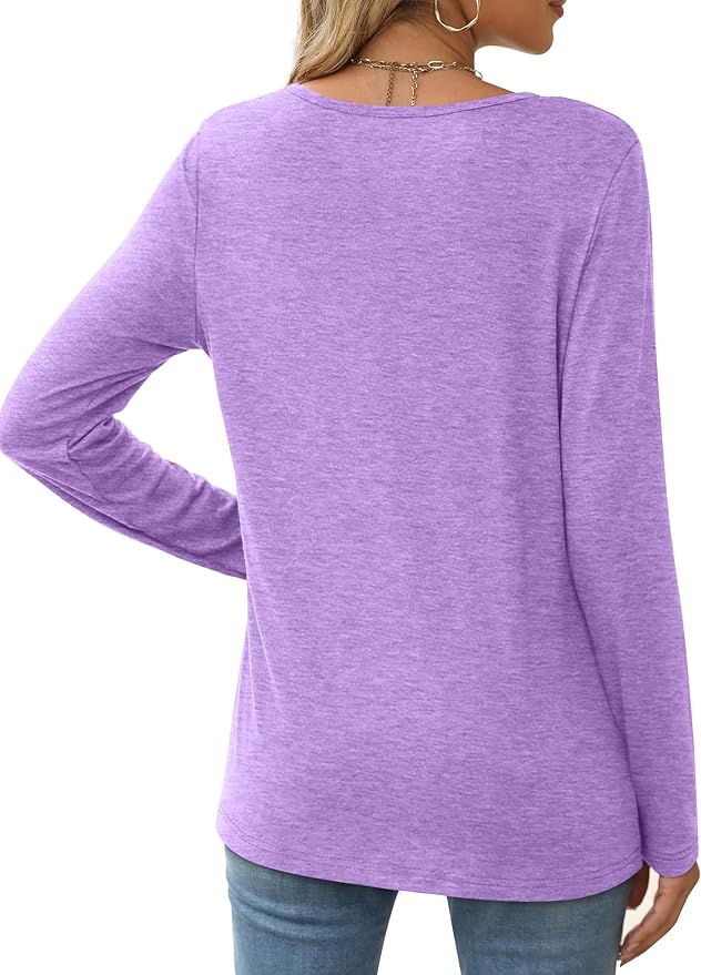 XIEERDUO Long Sleeve Shirts for Women Casual Crew Neck Basic Fall Tops Loose Fit Comfy