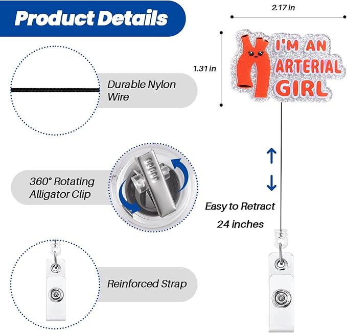 I'm an Arterial Girl Funny Aorta Badge Reel, Cute Retractable ID Card Badge Holder, Name Tag Work Badge Clip for RN LPN CNA MA ER Night Shift Nurse Nursing Student Cardiology Doctor, Nurse Gifts