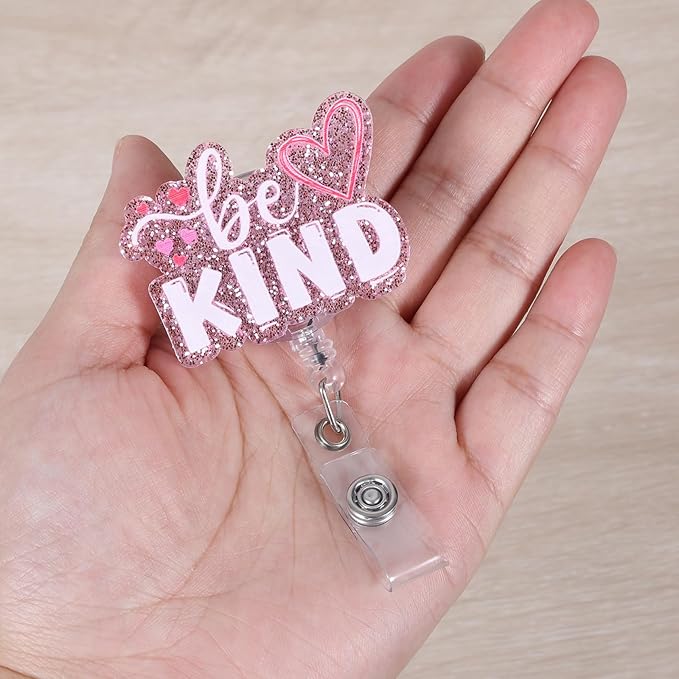 Be Kind Funny Medical Badge Reel | Cute Retractable ID Card Healthcare Badge Holder | Name Tag Work Badge Clip for RN LPN CNA MA ER Night Shift Nurse Nursing Student Doctor | Nurse Gifts | Acrylic
