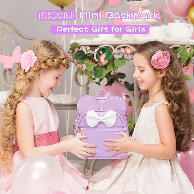 KKXIU Girls Initial Bowknot Cute Mini Backpack for Toddler, Travel Small Girl Backpacks, Personalized Valentine's Day Gifts for Little Girls and Kids(Purple)