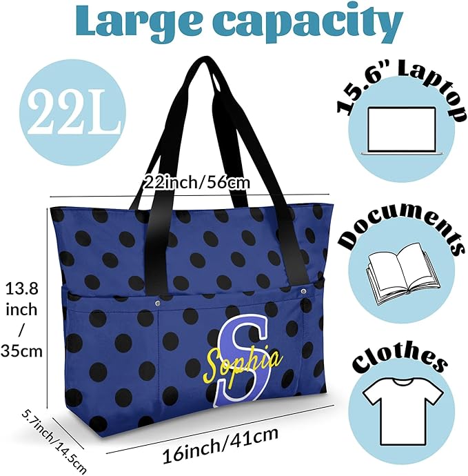Custom Tote Bag for Women with Name Monogram for Work, Shopping, Travel, Beach
