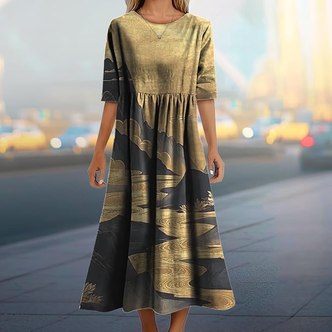 MARSVOVO Trendy Dresses for Women 2025 Classic Fairy Flowy Sundress Relaxed Fit Dress with Side Pockets