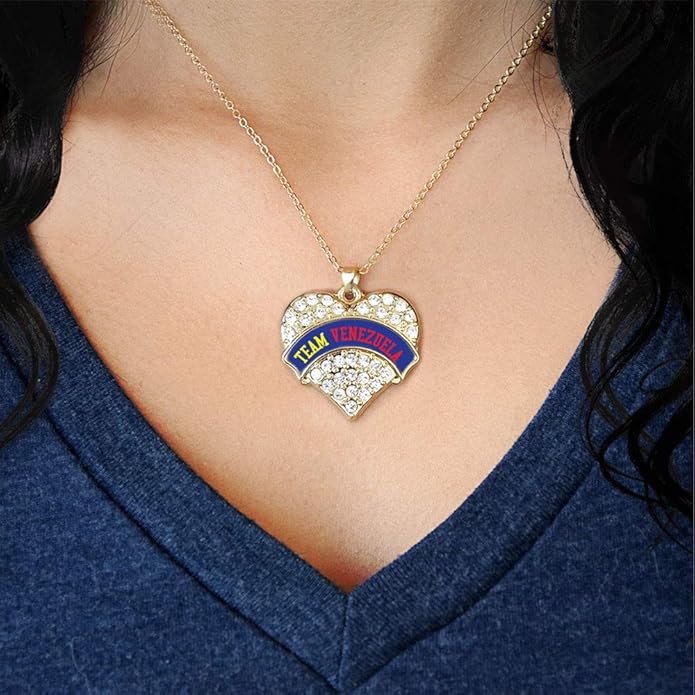 Inspired Silver - Gold Pave Heart Charm 18 Inch Necklace with Cubic Zirconia Jewelry