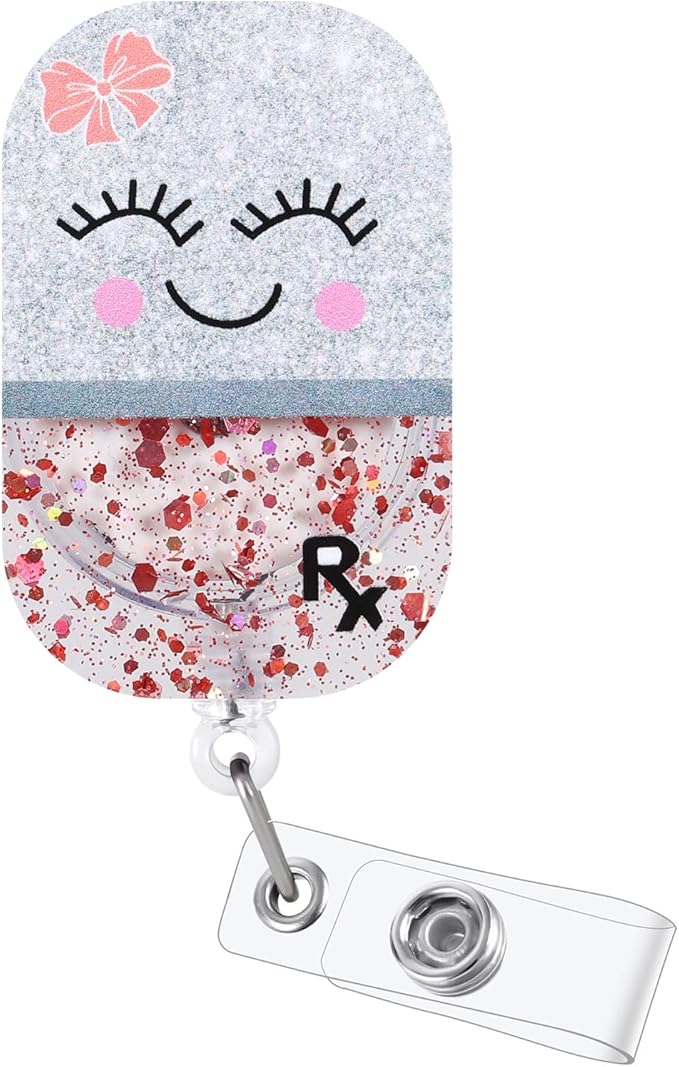 Happy Pill RX Badge Reel, Pharmacy Badge Reel, Cute ID Badge Holder Retractable Clip, Nurse Badge Reels, Nursing Student Name Badge Holders, Personalized Medical Worker Nurse Badge Accessories