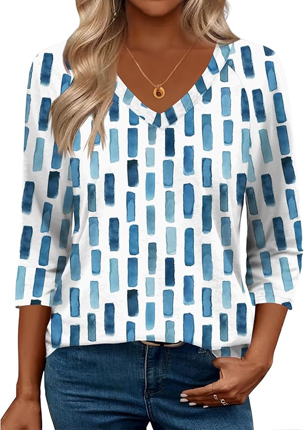 Zeagoo 3/4 Length Sleeve Womens Tops Casual V Neck Shirts Soft Basic Tees Business Work Blouses