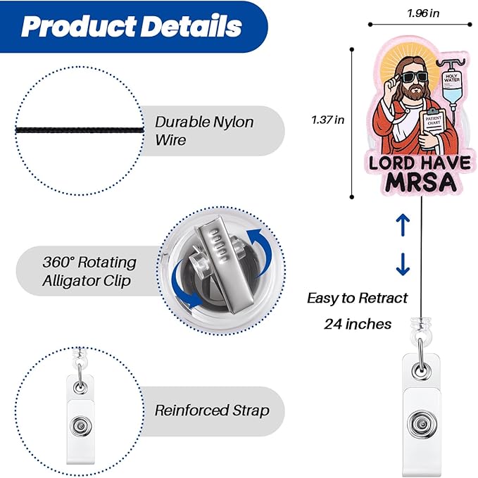 Lord Have MRSA Funny Nurse Badge Reel, Cute Retractable ID Medical Badge Holder, Name Tag Pediatric Work Badge Buddy, Nurse Gift for RN LPN CNA MA BSN Nursing Student Teacher Doctor Healthcare Workers