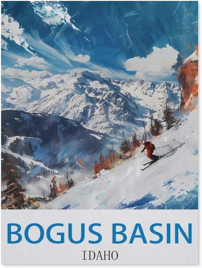 Jigsaw Puzzles 1000 Pieces Wood Assembling Picture，Bogus Basin Idaho Vintage Travel Poster Ski，Adults Games Educational Toys（75x50cm）-CJ21