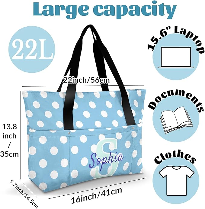 Custom Tote Bag for Women with Name Monogram for Work, Shopping, Travel, Beach