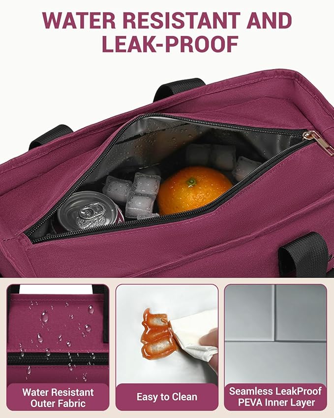 RalChyez Lunch Box for Women, Large Lunch Tote Leakproof Adult Lunch Bag Insulated Lunch Cooler Purse with Storage Pocket for Work Picnic Beach Trip Purple