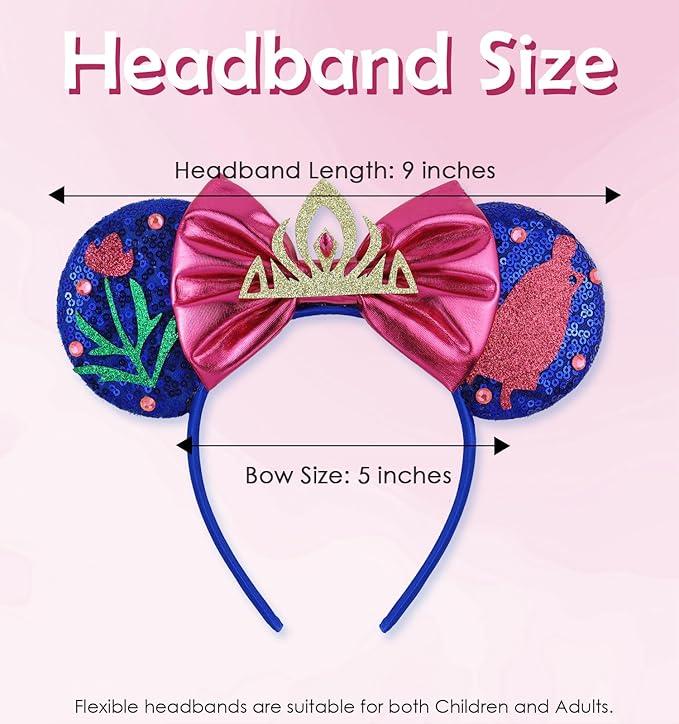 LIHELEI Mouse Ears Headband, Princess Headbands for Women Birthday Party, Blue Sequin Bows Headwear Hair Accessories - Blue Headband
