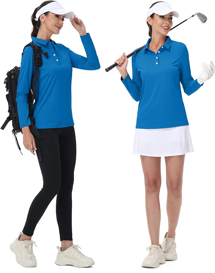 MAGCOMSEN Women's Polo Shirts Long Sleeve Golf Shirt Quick Dry UPF 50+ Sun Protection Lightweight Tennis Shirts