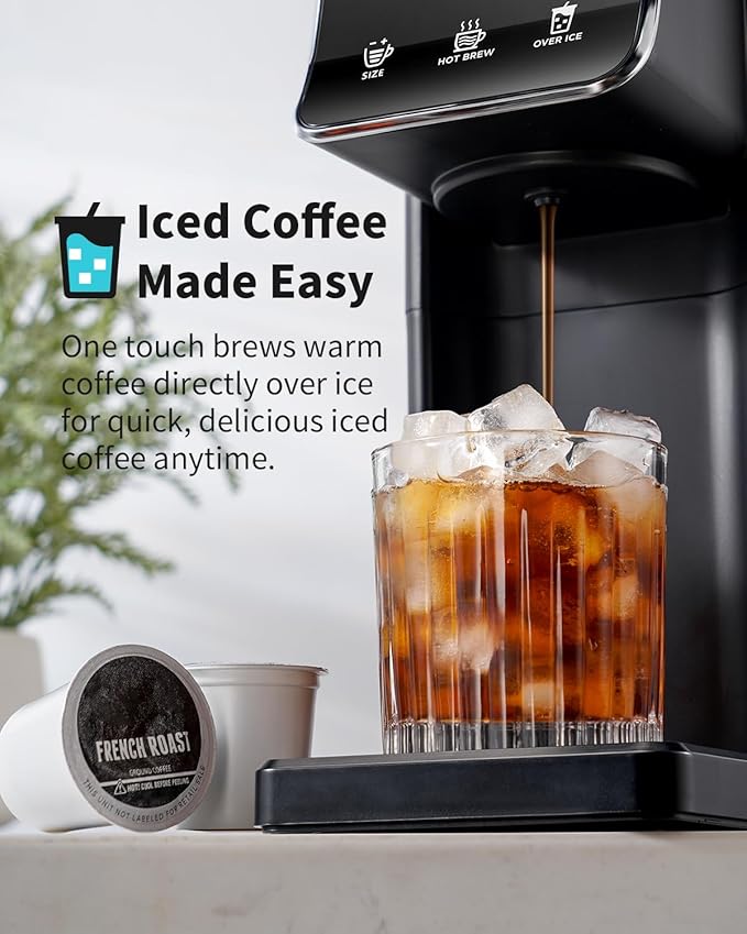 KIDISLE Hot & Iced Single Serve Coffee Maker for K Cup & Grounds, 6–16oz Brew Sizes, 40oz Water Tank, Reusable Pod Filter, Easy-to-Use, Black