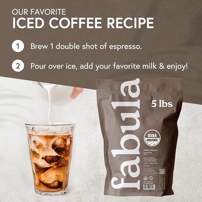 Fabula Coffee Medium Roast Whole Beans - Organic - Low Acid - Single Origin - Non-GMO - Mold Free - 80 Ounces