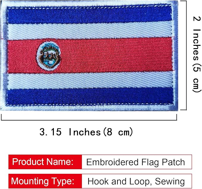 EmWoot 2PCS Costa Rica Flag Patch Embroidered Morale Patch Military Tactical Patches Hook and Loop