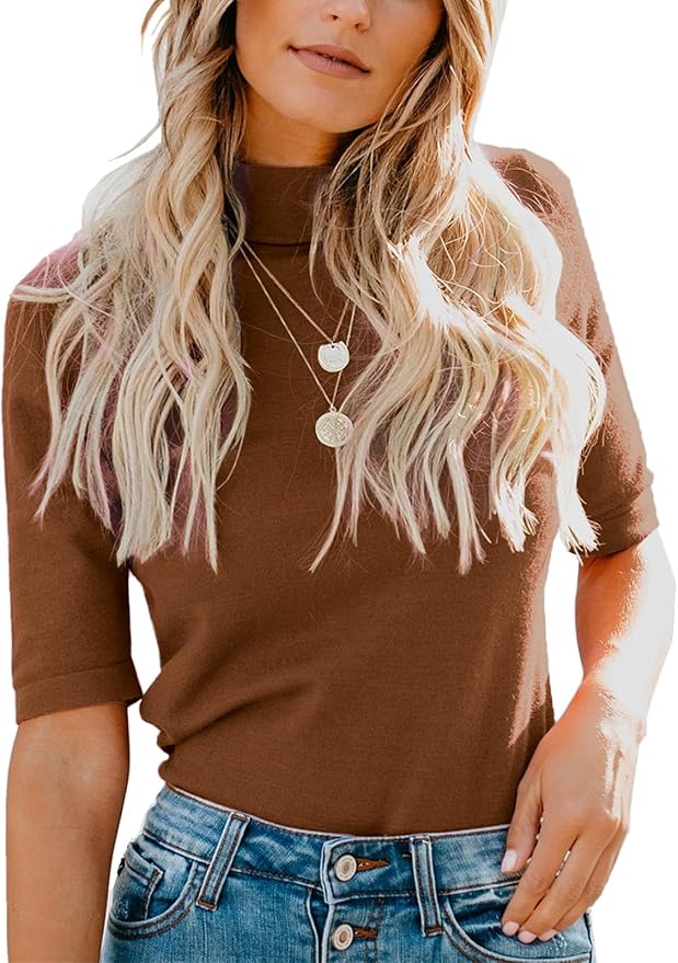 LIYOHON Womens Tops Dressy Casual Mock Turtleneck Business Short Sleeve T Shirts Going Out Tops 2026