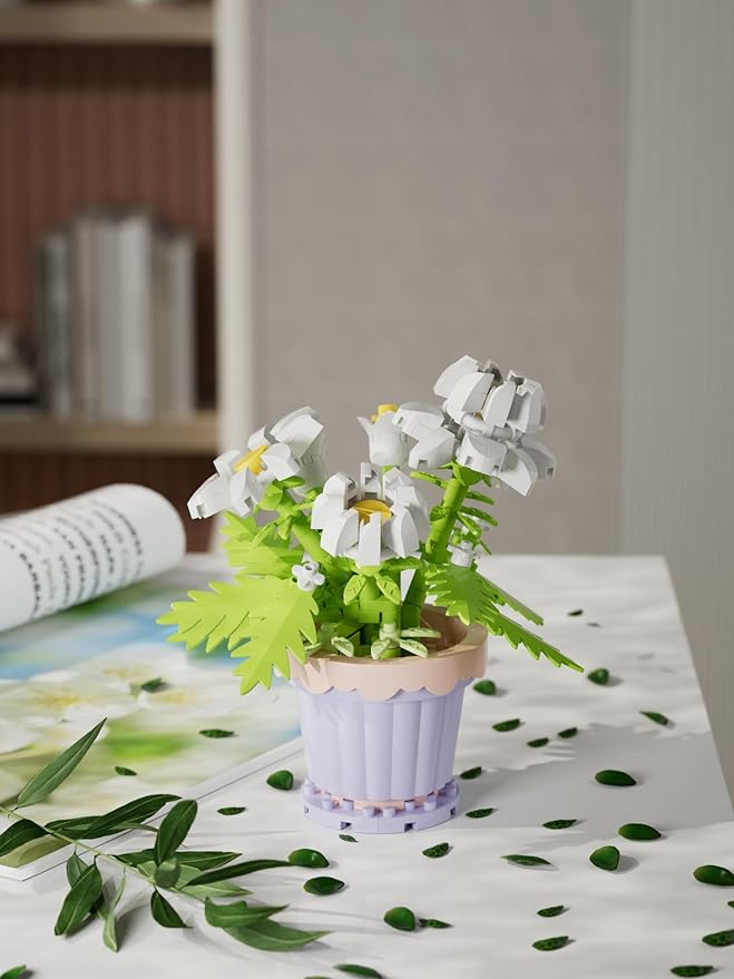 Jollcnoia Daisy Mini Flower Potted Plant Bonsai Building Toy Blocks Particle Flower Botanical