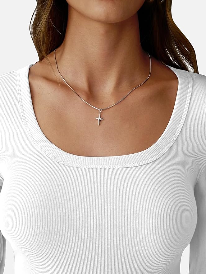 Womens 3/4 Sleeve Scoop Neck Top Ribbed Knit Slim Fitted Casual Basic Tee Shirts 2025 Fall Trendy Work T-Shirt Outfits