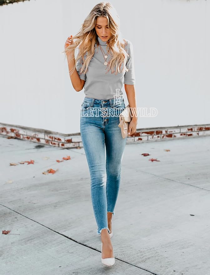 LETSRUNWILD Business Casual Tops for Women Dressy Cute Tops Mock Turtleneck Tshirts Shirts