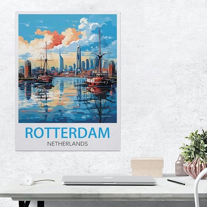 Jigsaw Puzzle 1000 Pieces for Adults，Vintage Travel Poster, Rotterdam, Netherlands，Unique Suitable for Teenagers and Adults, Home Decoration（50x70cm）-BE44