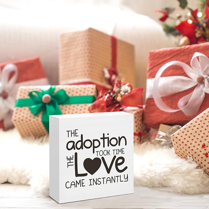 Adoption Gifts for Adoptive Parents, Thank You Gifts for Adoptive Parents, Adoption Day Gift Wooden Sign for Home Office Desk Decoration 5 x 5 Inches