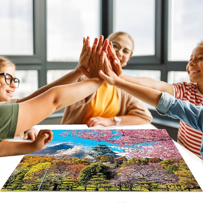 HUADADA 1000 Piece Puzzles for Adults - Cherry Blossoms in Osaka Castle, Japan - Jigsaw Puzzles for Adults and Kids 1000 Piece Educational Games Colorful Puzzles for Home Decoration