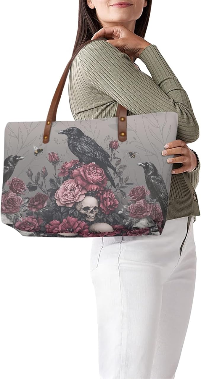 Womens Zip Up Tote Handbag Daisy Print Large Capacity Tote Purse Handbag Big Tote Bag Purse For Work Laptop