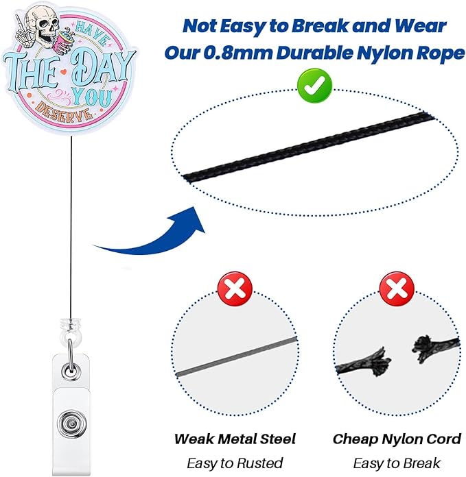 Have The Day You Deserve Badge Reel, Funny Badge Holder Retractable Clip, Sarcastic Skeleton Humorous Name Tag Holder, Work Badge Reel, Nurse Doctor Gifts, RN LPN CNA MA Nurse Medical Assistant Badge