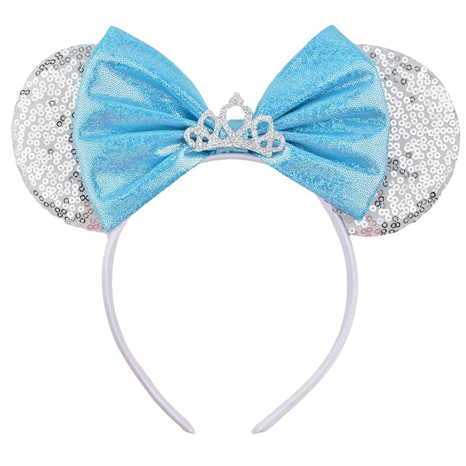 HoveBeaty Mouse Ears Headbands, Princess Headbands Sequin with Tiara Crown Park Ears for Women Girls Kids