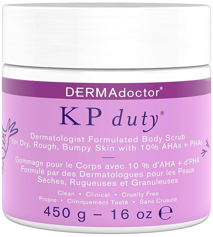 DERMAdoctor KP Bump Eraser Body Scrub with 10% AHAs + PHAs for Keratosis Pilaris, Dry, Rough, and Bumpy Skin, Dermatologist Formulated Exfoliating Body Scrub with Glycolic and Lactic acids - 16 Fl oz