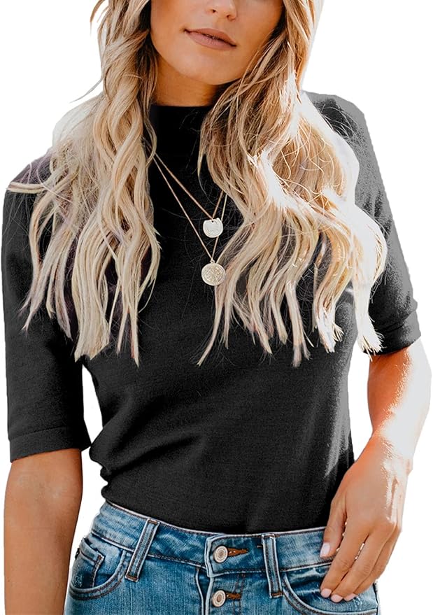 LIYOHON Womens Tops Dressy Casual Mock Turtleneck Business Short Sleeve T Shirts Going Out Tops 2026
