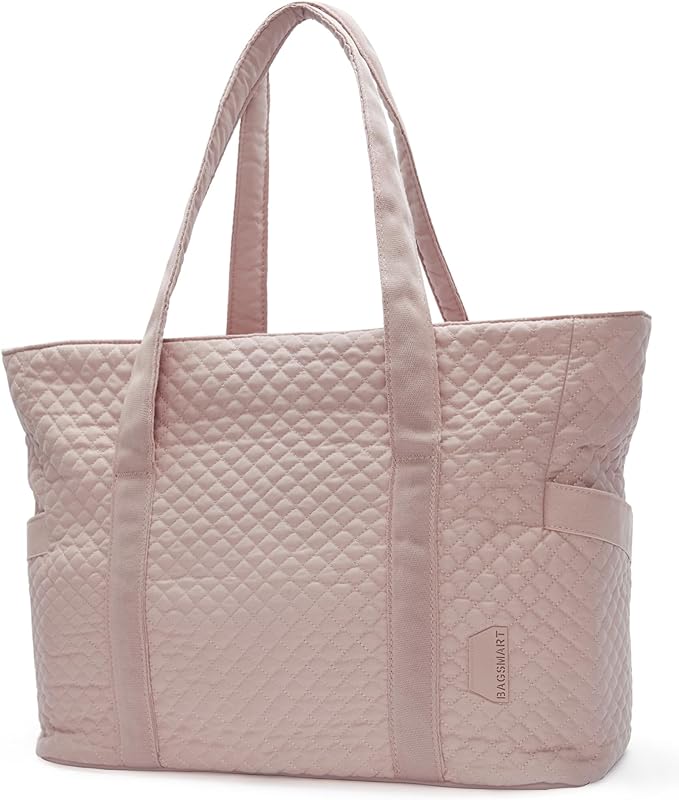 BAGSMART Crush Tote Bag for Women, 20L Puffer Work Tote with Zipper, Travel Essentials Quilted Nurse Hospital Bag