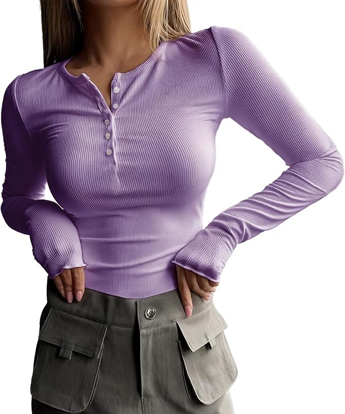 MARSVOVO Fashion Crop Tops for Women Scoop Neck Button Comfy Ribbed Slim Fit Cute Shirts Casual Party Fall Tops