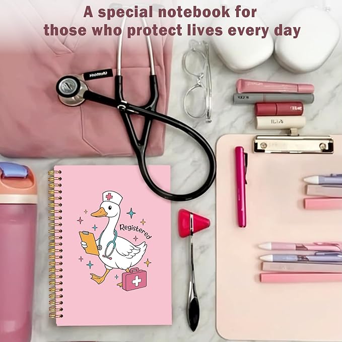 Lacama Funny Nurse Gifts, Pink Funny Goose Nurse Notebook Journal for Women, Gifts for Nurses, Christmas Gift, Nurse Essentials, Nursing School Essentials, Notebook for School Office Supplies 5.5x8.3 In